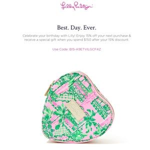 **FREE** (2) Lilly Pulitzer 15% off coupons & GWP heart cosmetic bag with $150+
